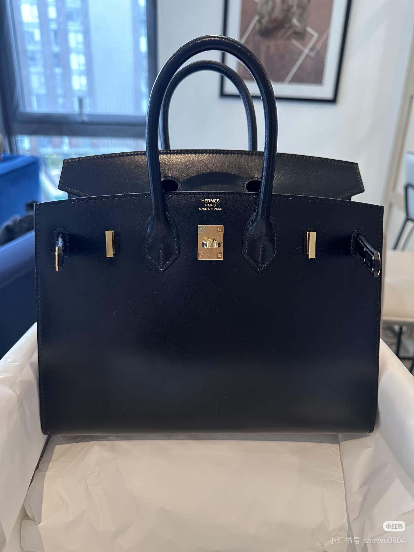 Birkin 25-35 Box Leather Black with Gold Hardware Custom - Artisantouchss