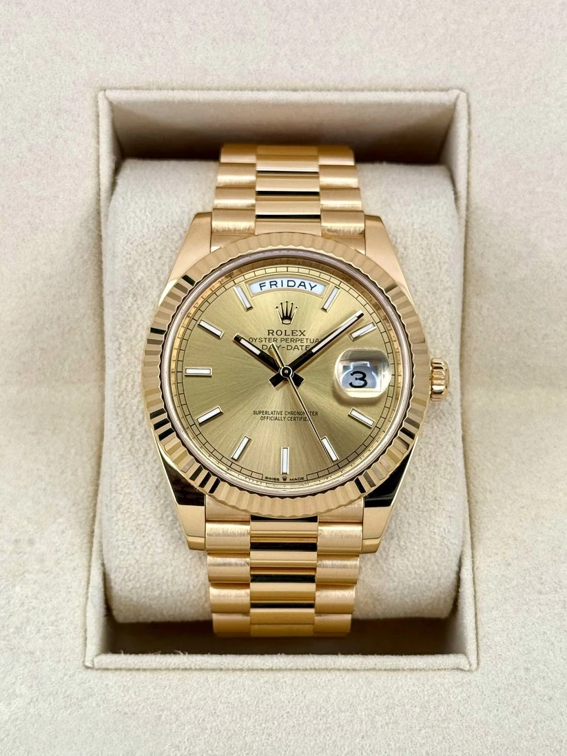 【Super Clone】RLX  Day-Date "President" 40mm Yellow Gold Champagne Index Dial - 228238