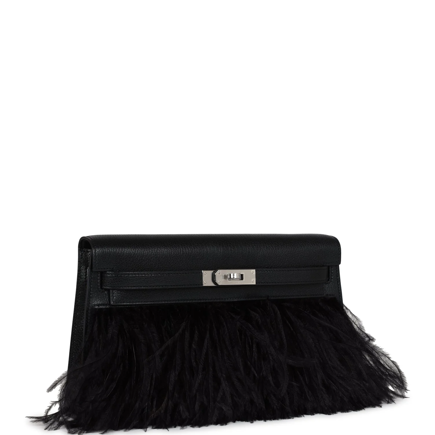 Hermes Kelly Elan Foile Chevre Chamkila and Ostrich Feather Palladium Hardware