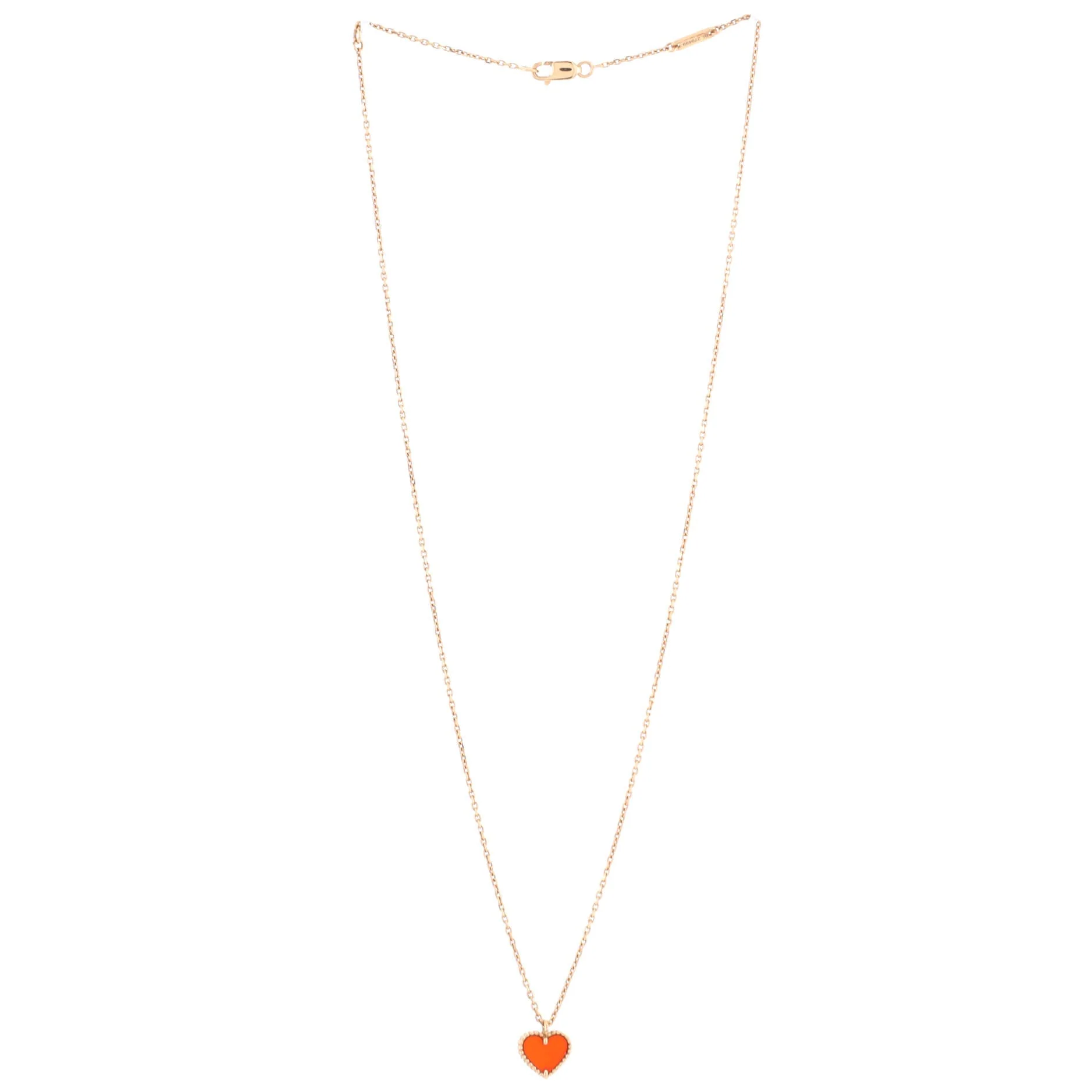 Sweet Alhambra Heart Pendant Necklace 18K Rose Gold and Carnelian