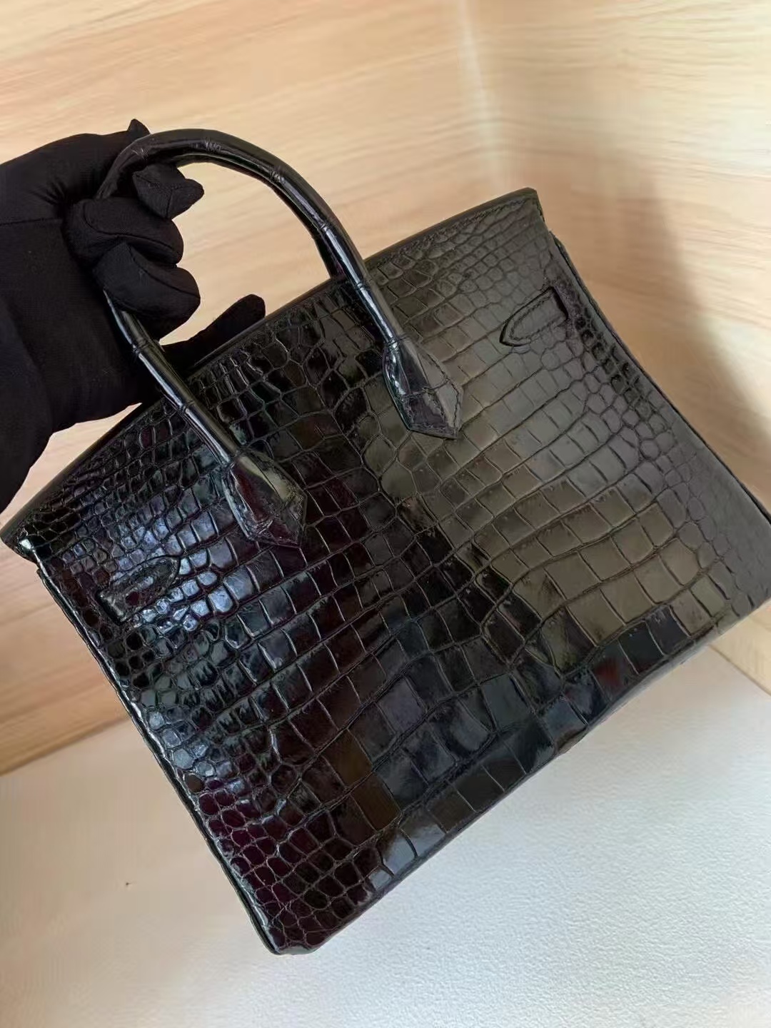 Hermès Birkin 25 Black gold crocodile skin customization