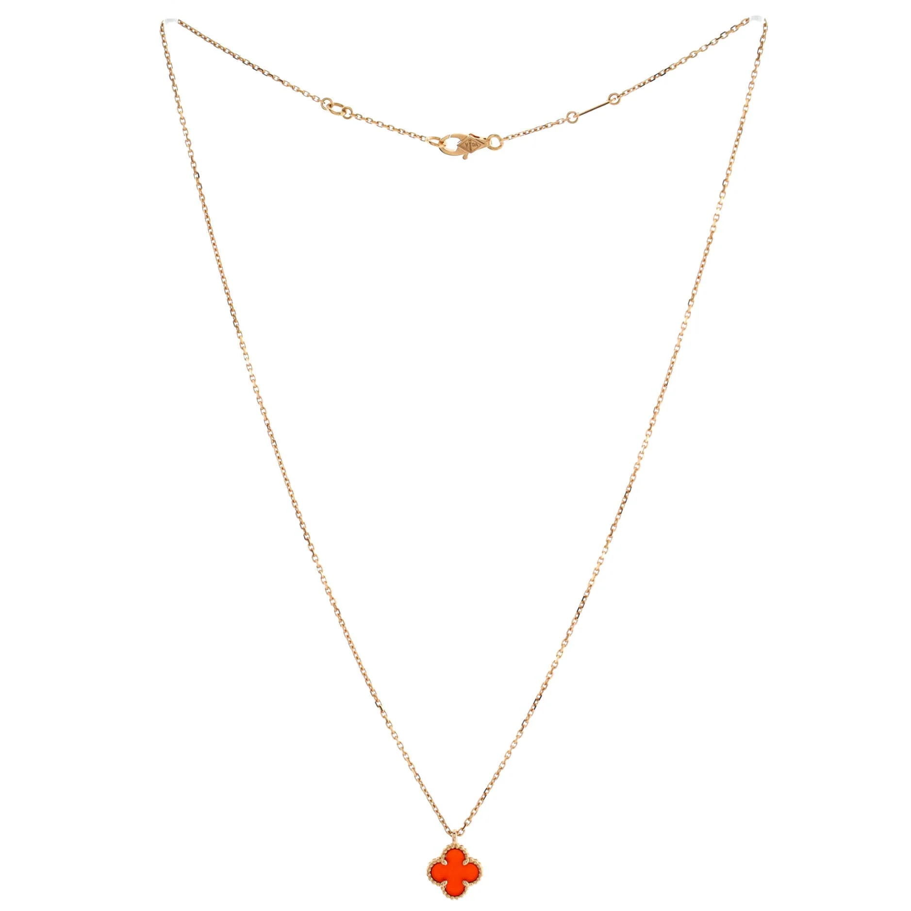 Sweet Alhambra Pendant Necklace 18K Rose Gold and Carnelian