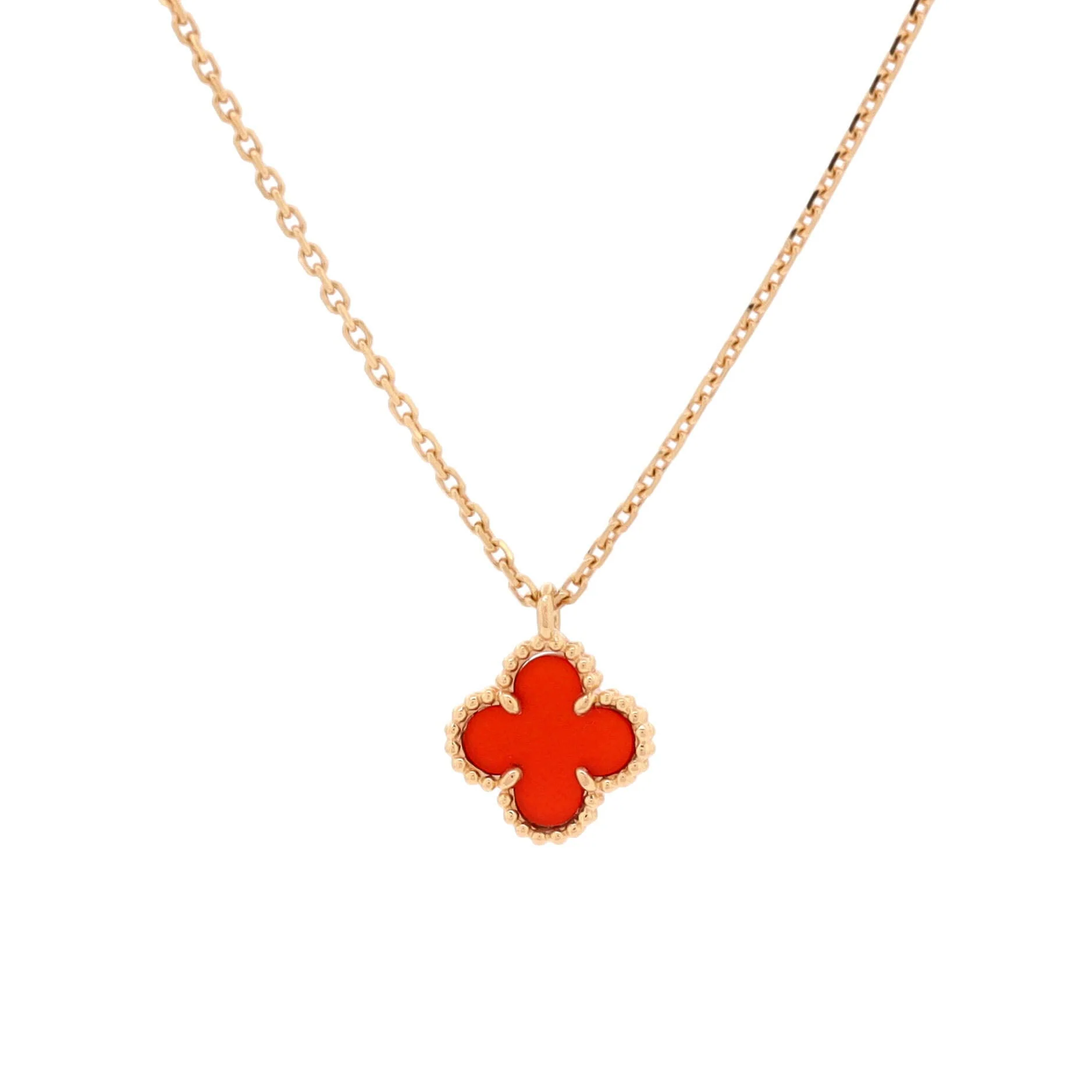Sweet Alhambra Pendant Necklace 18K Yellow Gold and Carnelian