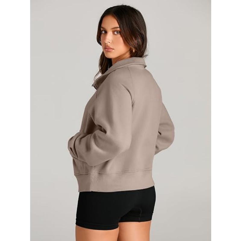 Women's Half Zip Cropped Sweatshirt, Fleece Quarter Zipper Pullover
