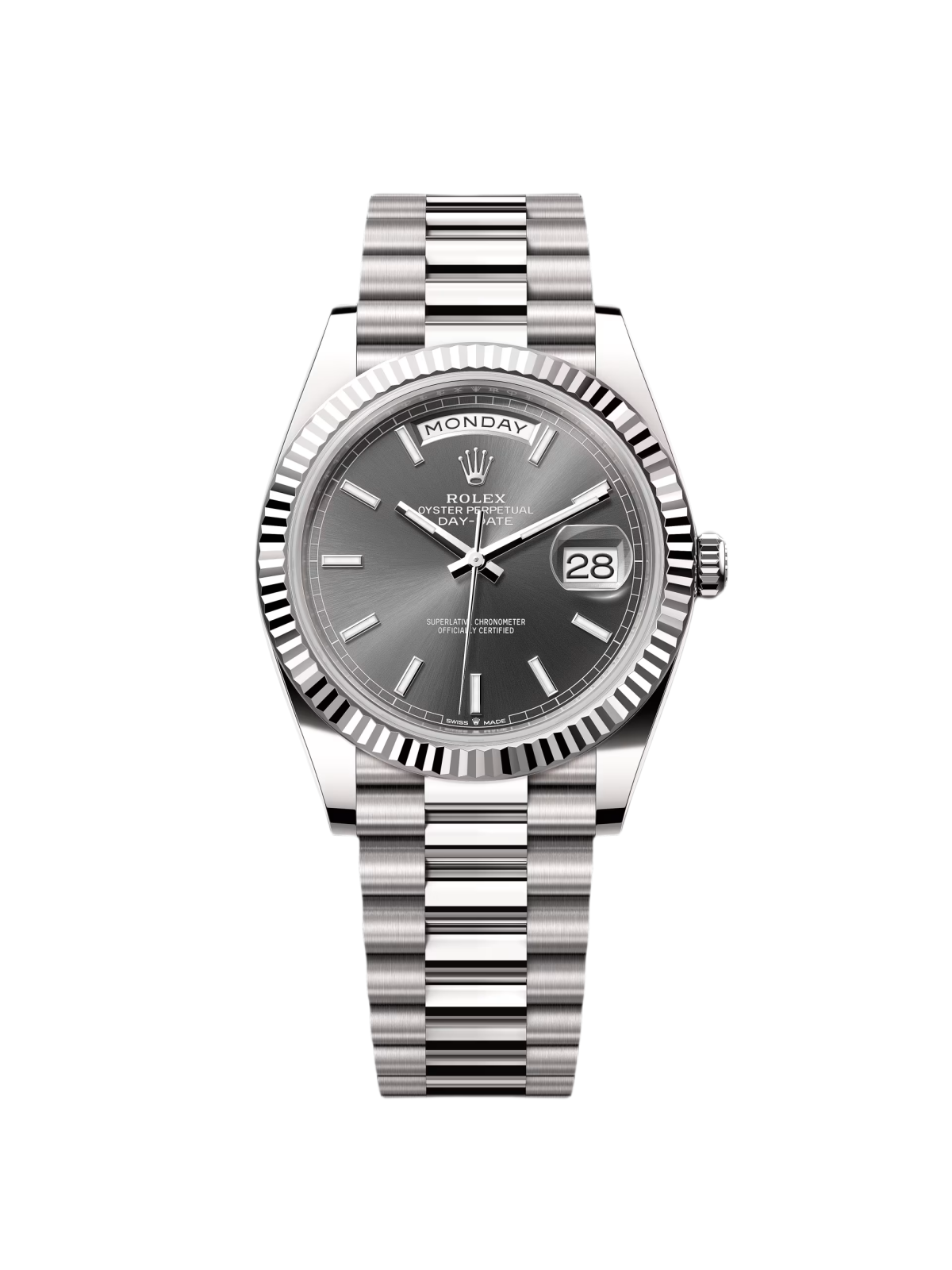 【Super Clone】RLX  Day-Date "President" 40mm White Gold Grey Rhodium Index Dial - 228239