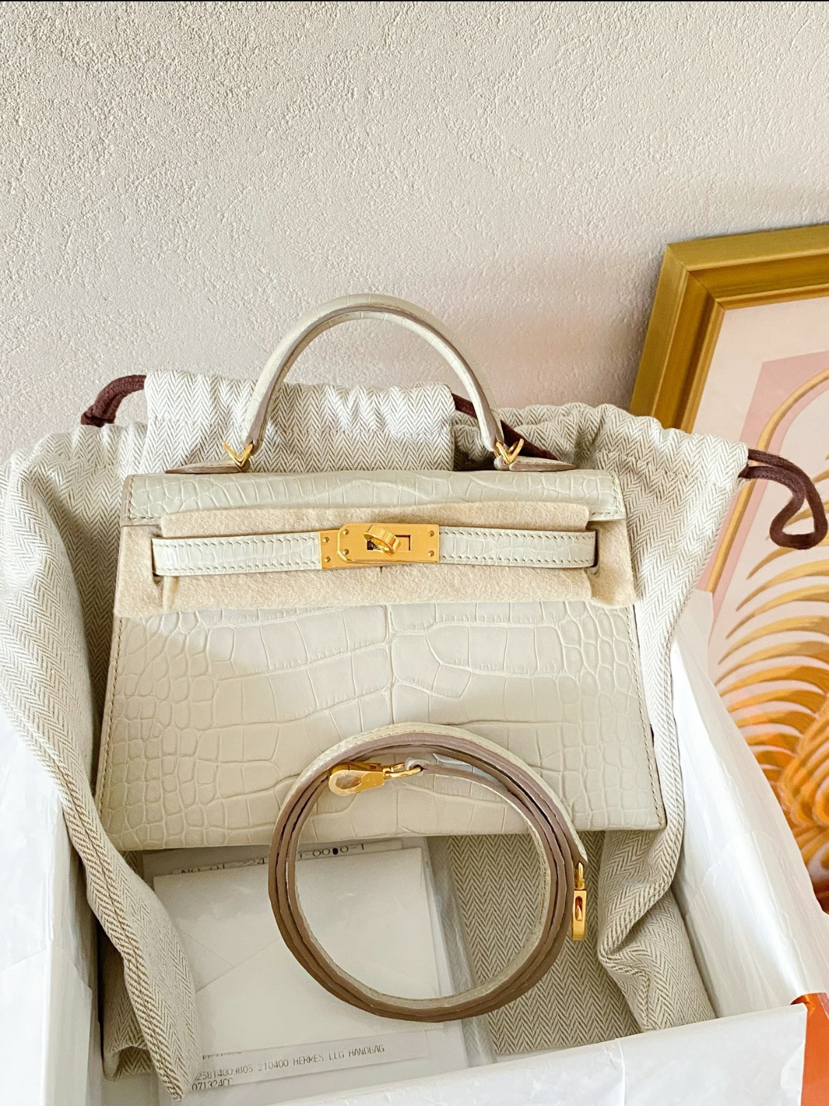 Hermès kelly mini 2 generation glacier white matte crocodile skin