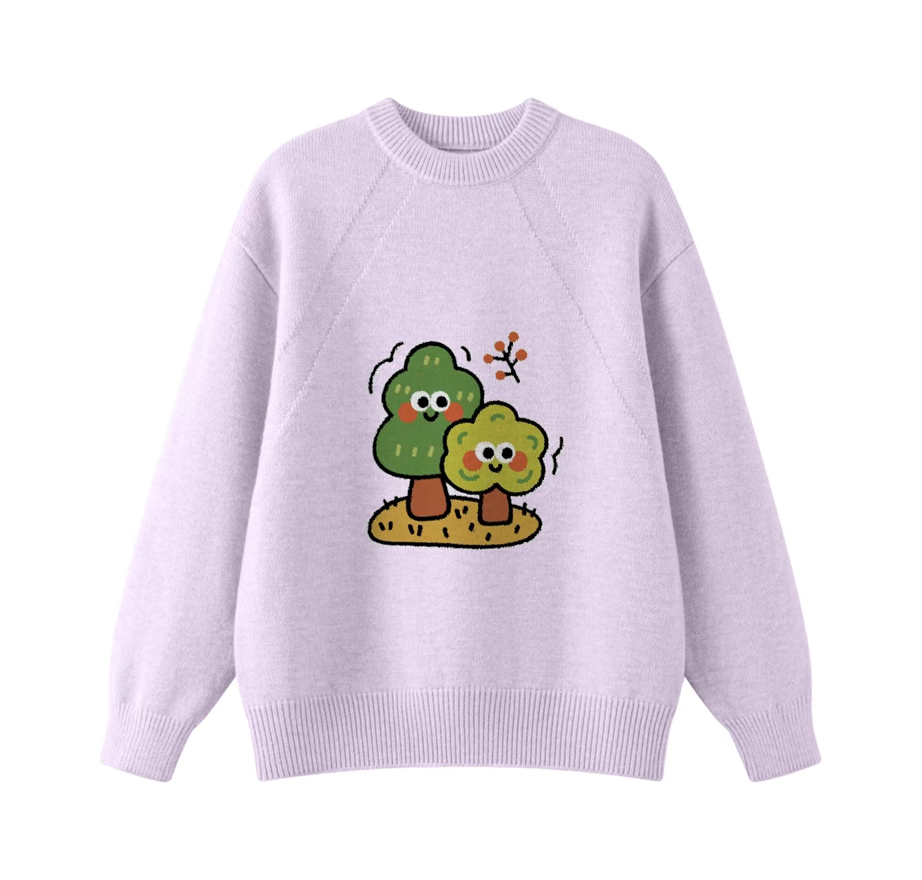 This adorable knit sweater, featuring a two-tree pattern and a crew neck pullover design, is an ideal choice for winter wear.