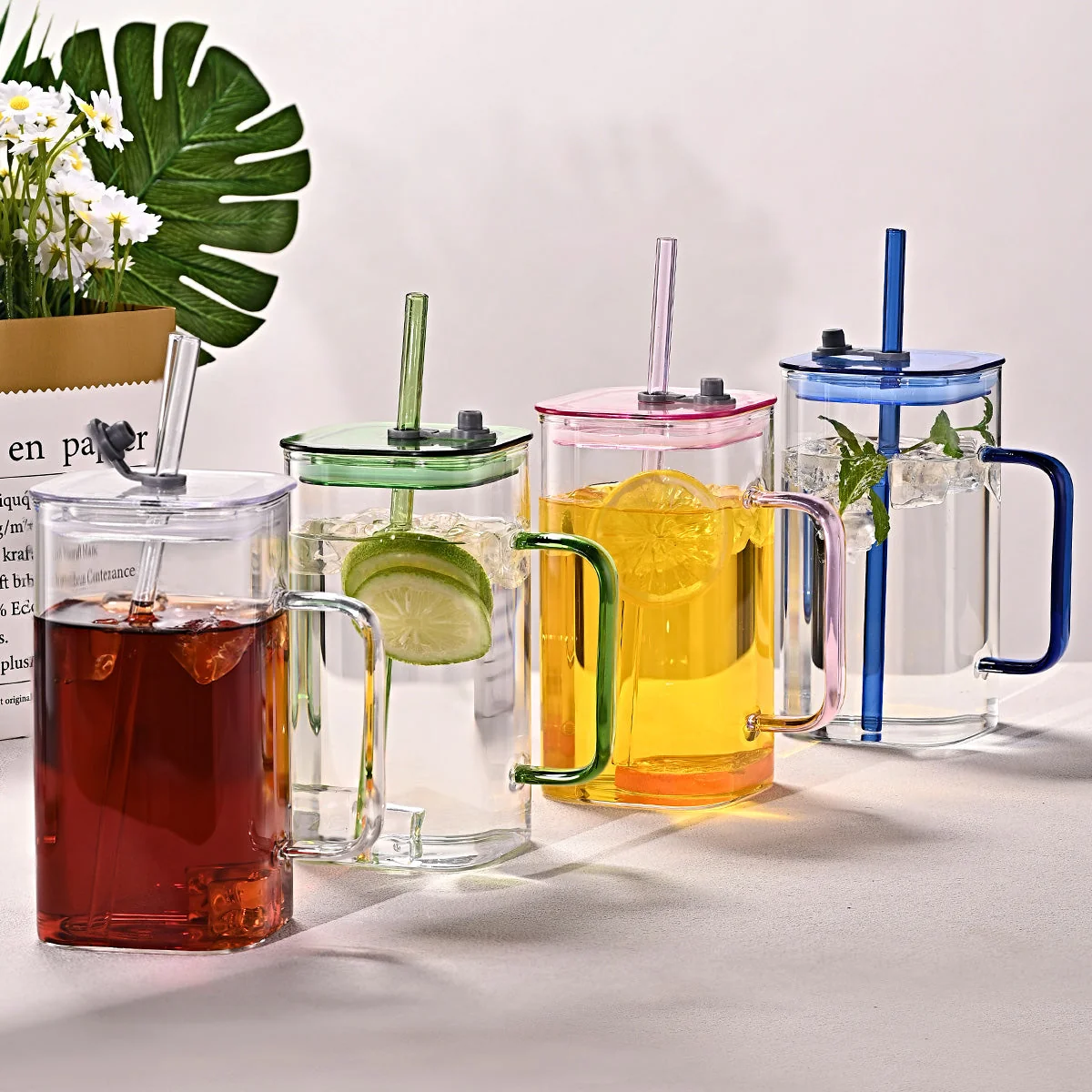 Large square straw cup
