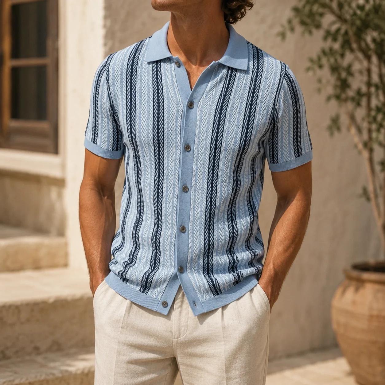 Mivanity Men's Contrast Striped Knit Polo