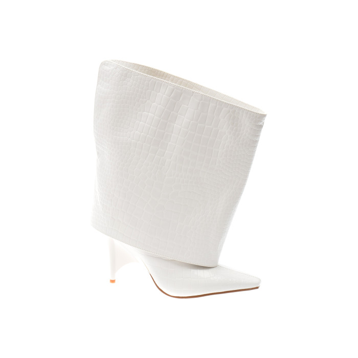 Cizme elegante EPICA albe, A0910, din piele ecologica