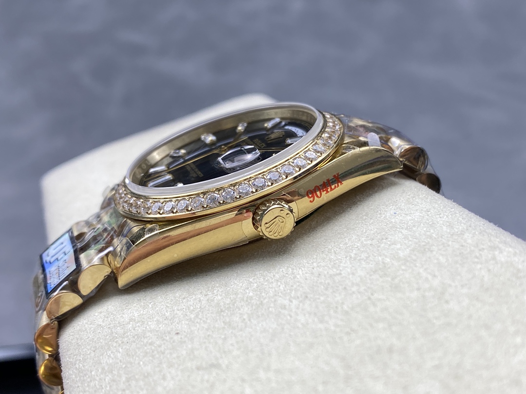 Rolex Day-Date 228348RBR 0043 Black Diamond Dial Diamond Bezel 40mm Mens Replica Watch