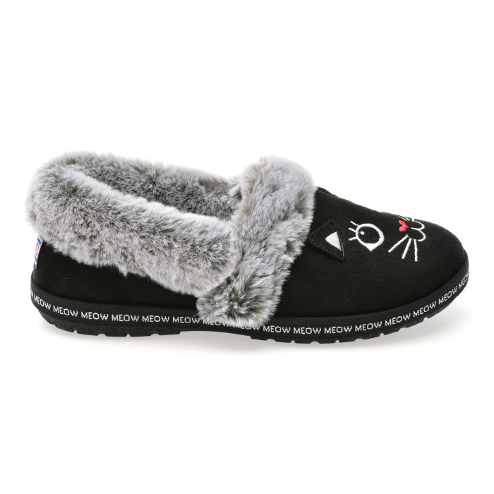 Papuci SKECHERS negri, BOBS TOO COZY, din material textil