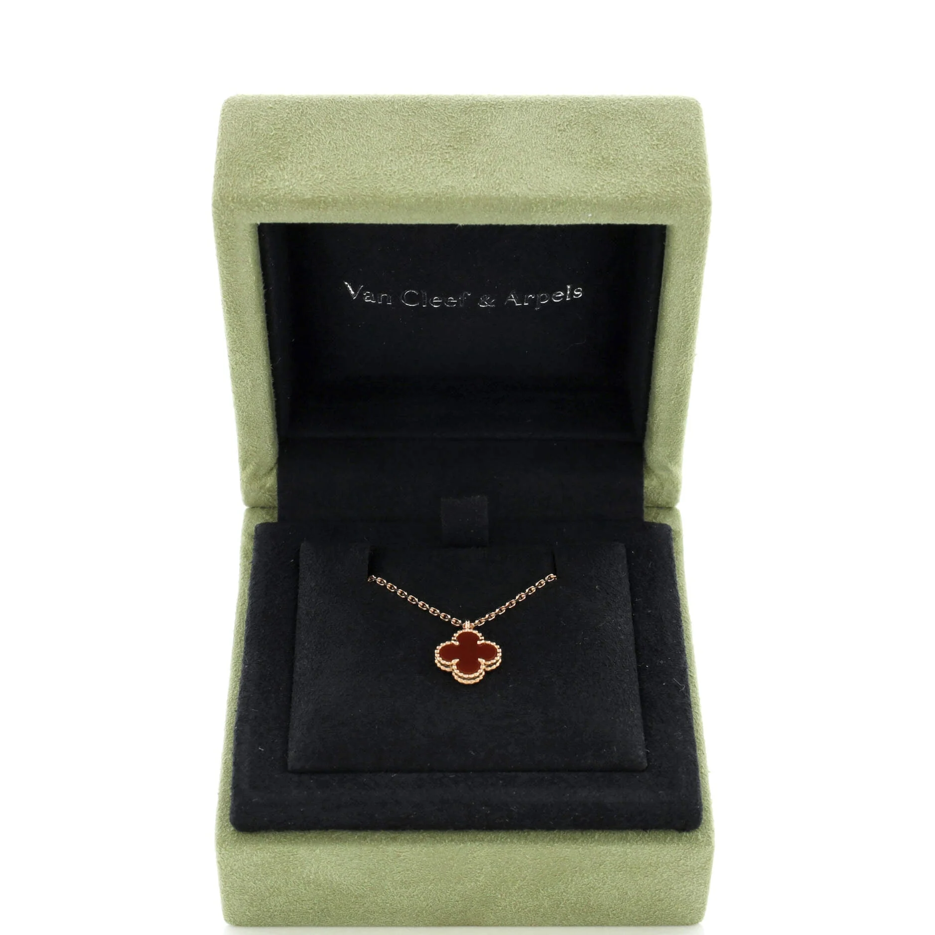 Sweet Alhambra Pendant Necklace 18K Rose Gold and Carnelian