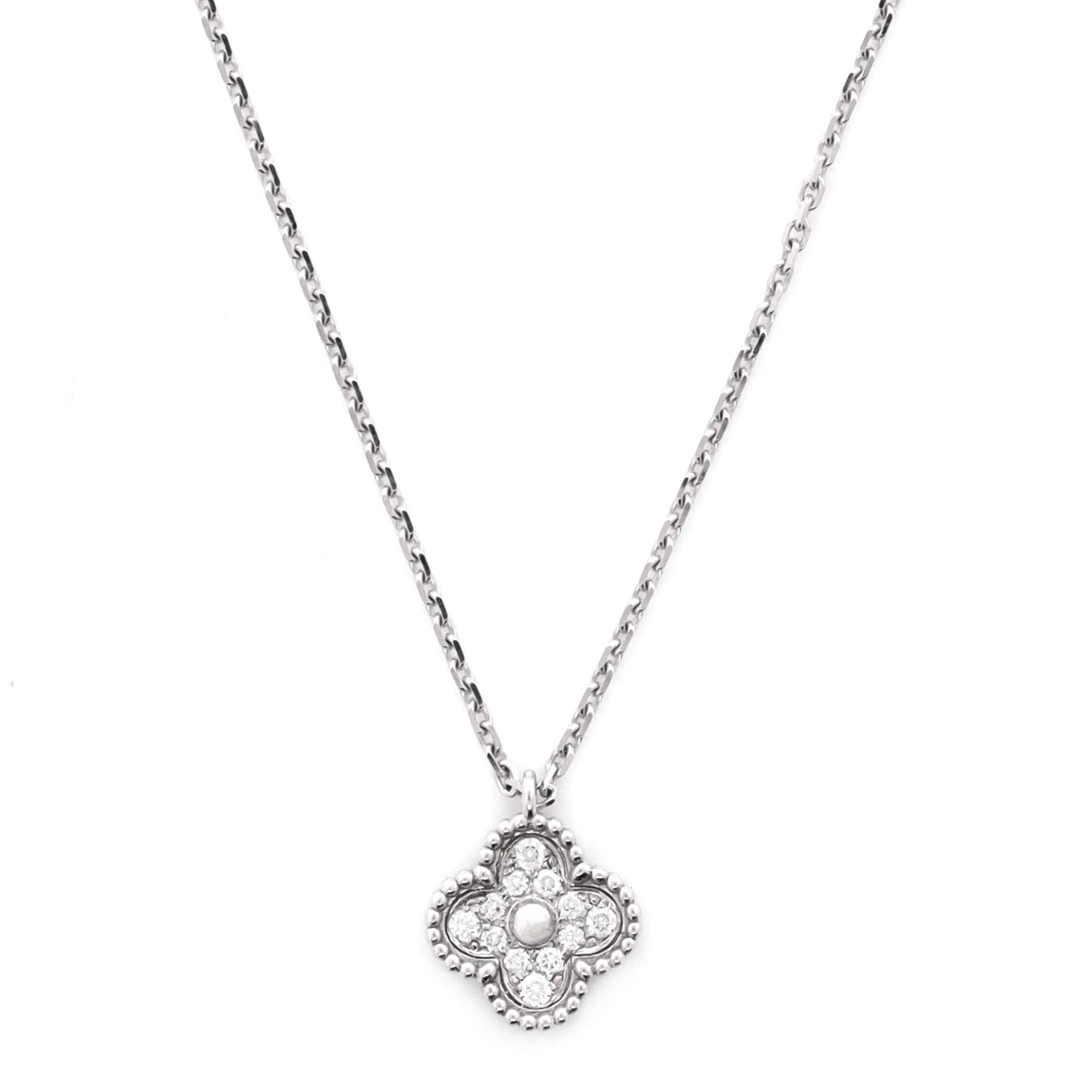 Sweet Alhambra Pendant Necklace 18K White Gold with Diamonds