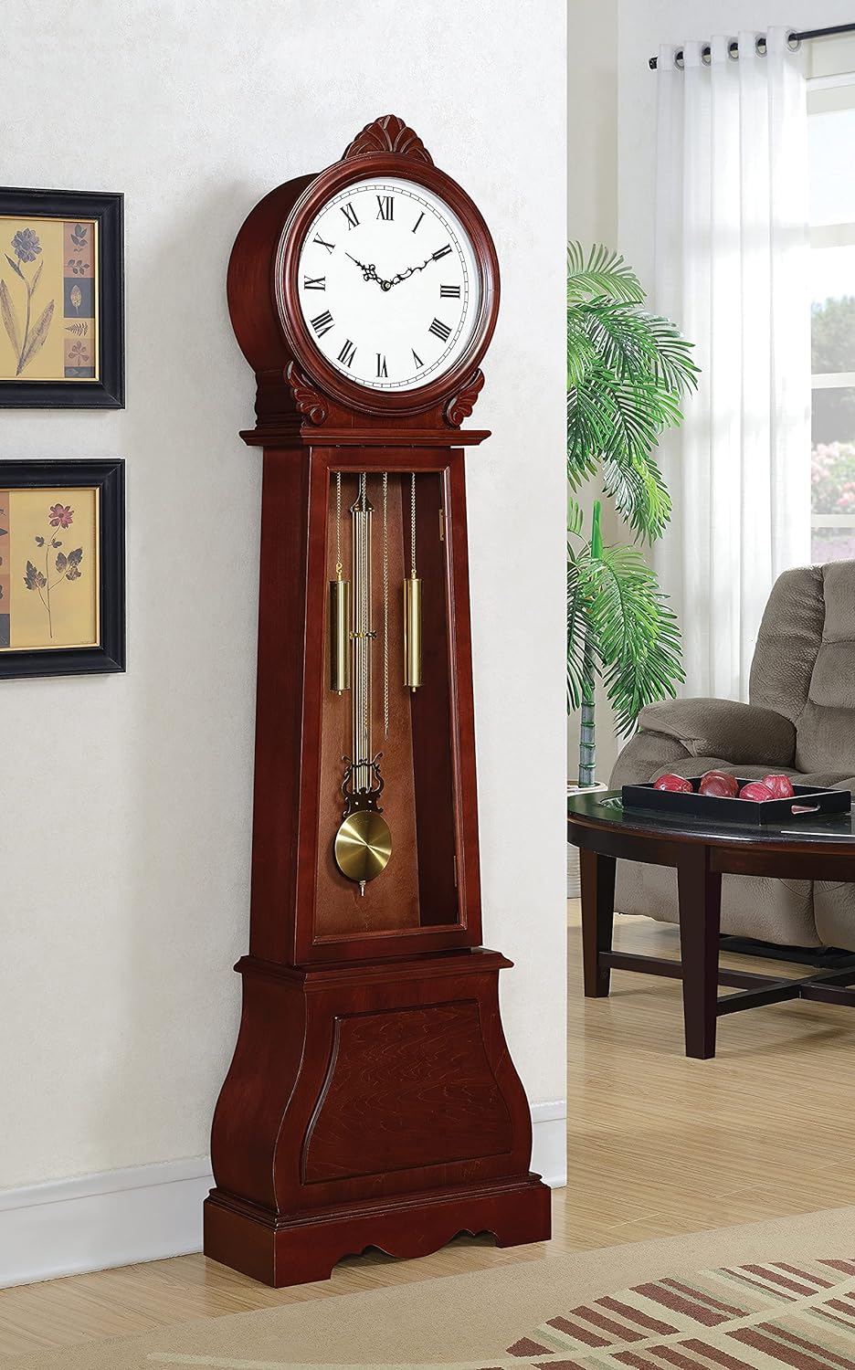 Home AND Kitchen Coaster Home Furnishings Grandfather Clock with Chime Brown Red