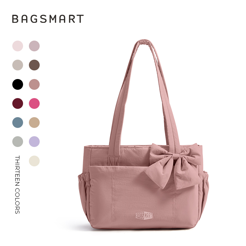 BAGSMART Crush Everyday Tote Bag for Women, Lightweight Tote Bag Casual Handbags for 13-Inch Laptop, Travel, Work, Beach, Gym, Shop, Dark Pink