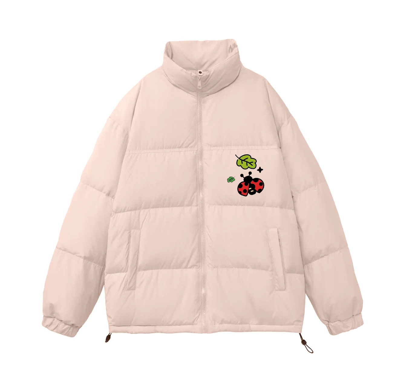 This down jacket features a ladybug pattern and is a must-have for your summer wardrobe. Its stand-up collar design also makes it perfect for winter wear.