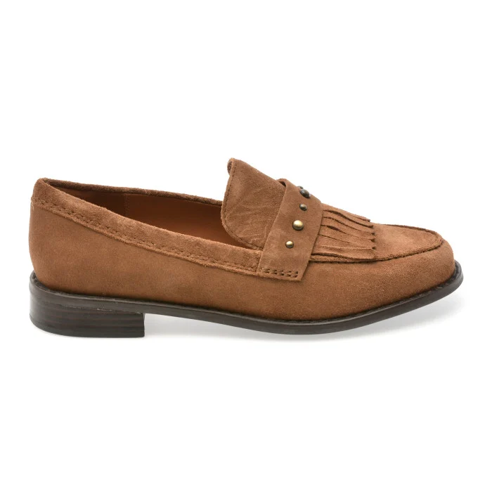 Mocasini CLARKS maro, HANA LOAFER, din piele intoarsa