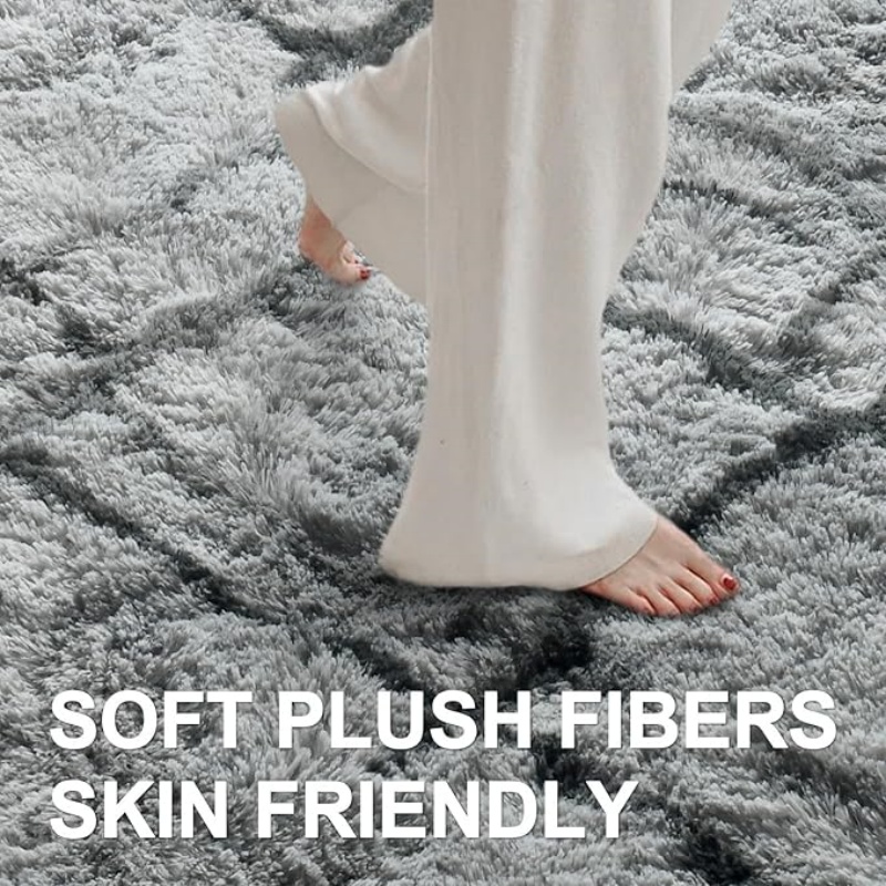 6x9 Ft Large Shag Black Rug for Living Room