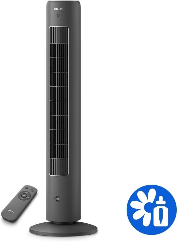 PHILIPS Turmventilator 5000 Serie, Grau, Fernbedienung, 2.230 m³/h Airflow | 105 cm, mit 28-46 dB(A), Timer, 3 Geschwindigkeitsstufen, Oszillation 60°, gleichmäßige Luftumwälzung (CX5535/11)