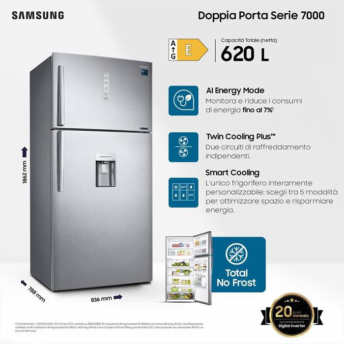 SAMSUNG - Frigorifero 2 porte RT62K711RSL/ES Classe E 620 lt-INOX