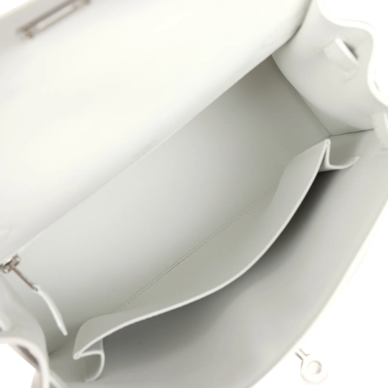 Hermes Kelly Sellier 25 New White Swift and Ecru-Beige Toile H Canvas Palladium Hardware