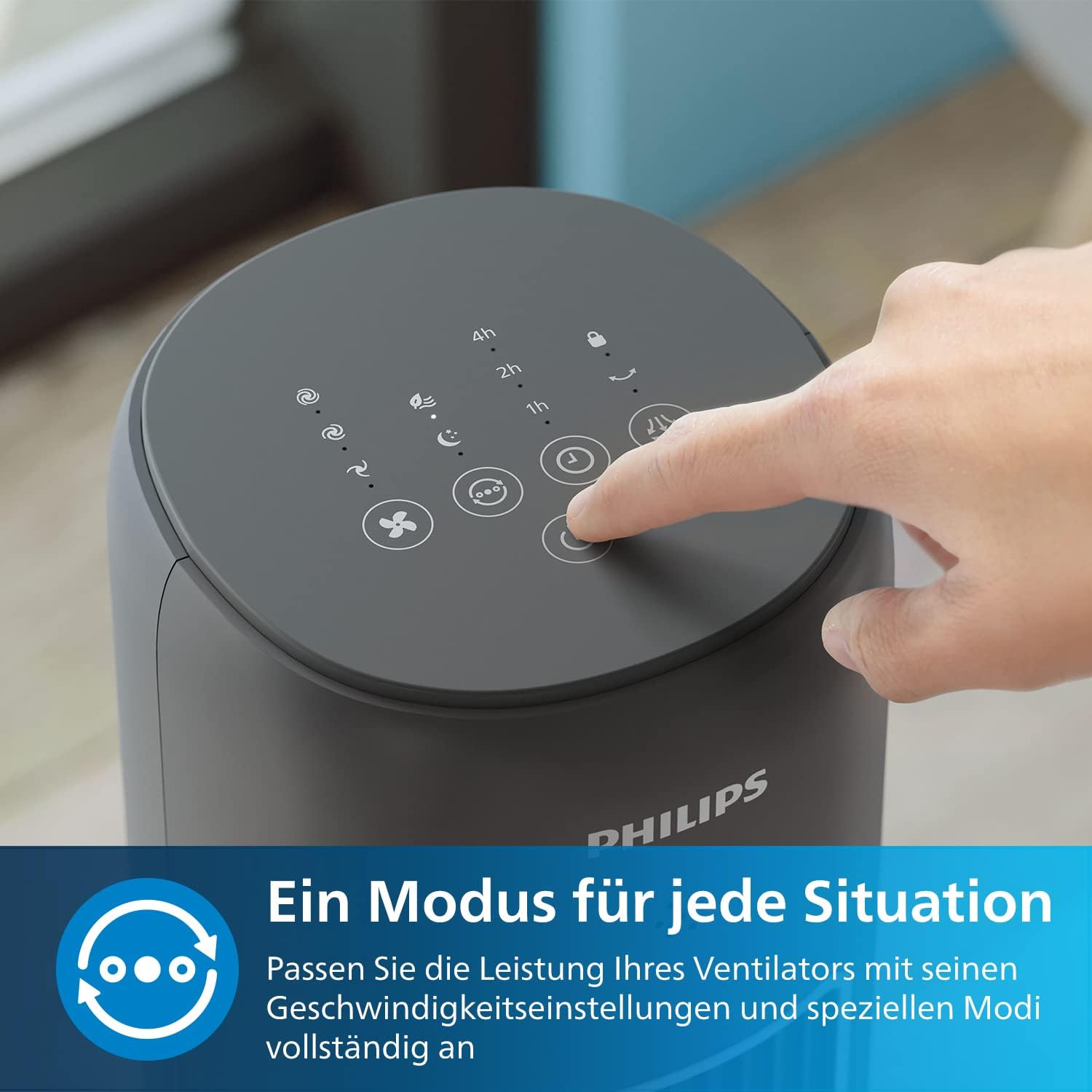 PHILIPS Turmventilator 5000 Serie, Grau, Fernbedienung, 2.230 m³/h Airflow | 105 cm, mit 28-46 dB(A), Timer, 3 Geschwindigkeitsstufen, Oszillation 60°, gleichmäßige Luftumwälzung (CX5535/11)