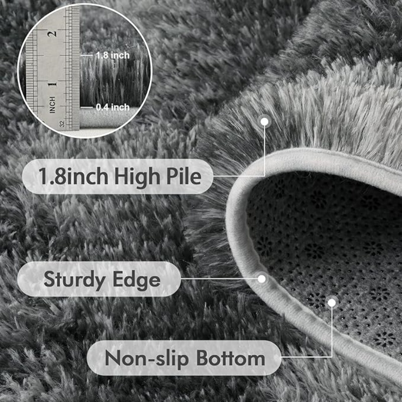 6x9 Ft Large Shag Black Rug for Living Room