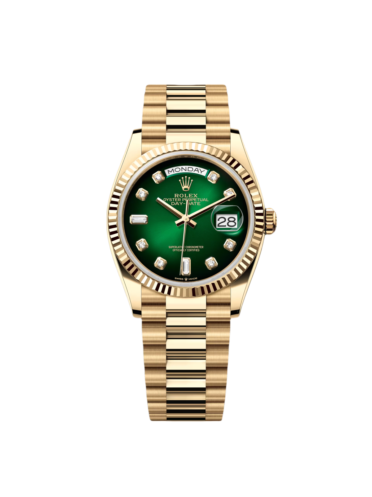 【Super Clone】RLX  Day-Date "President" 36mm Yellow Gold Green Ombre Diamond Dial - 128238