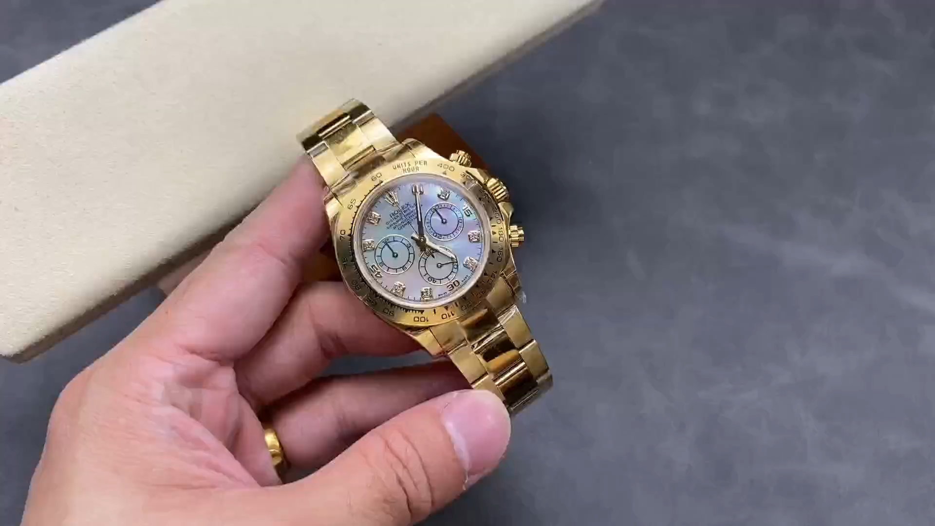 Rolex Daytona 116528 Yellow Gold Mother of Pearl Diamond Dial 40mm Mens Replica Watch