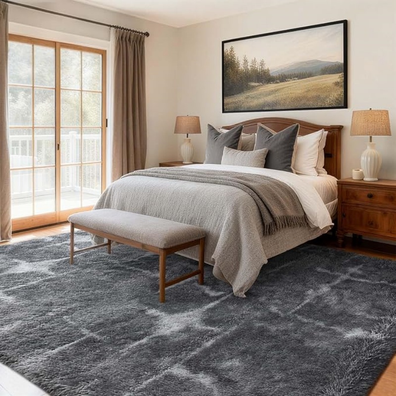 6x9 Ft Large Shag Black Rug for Living Room