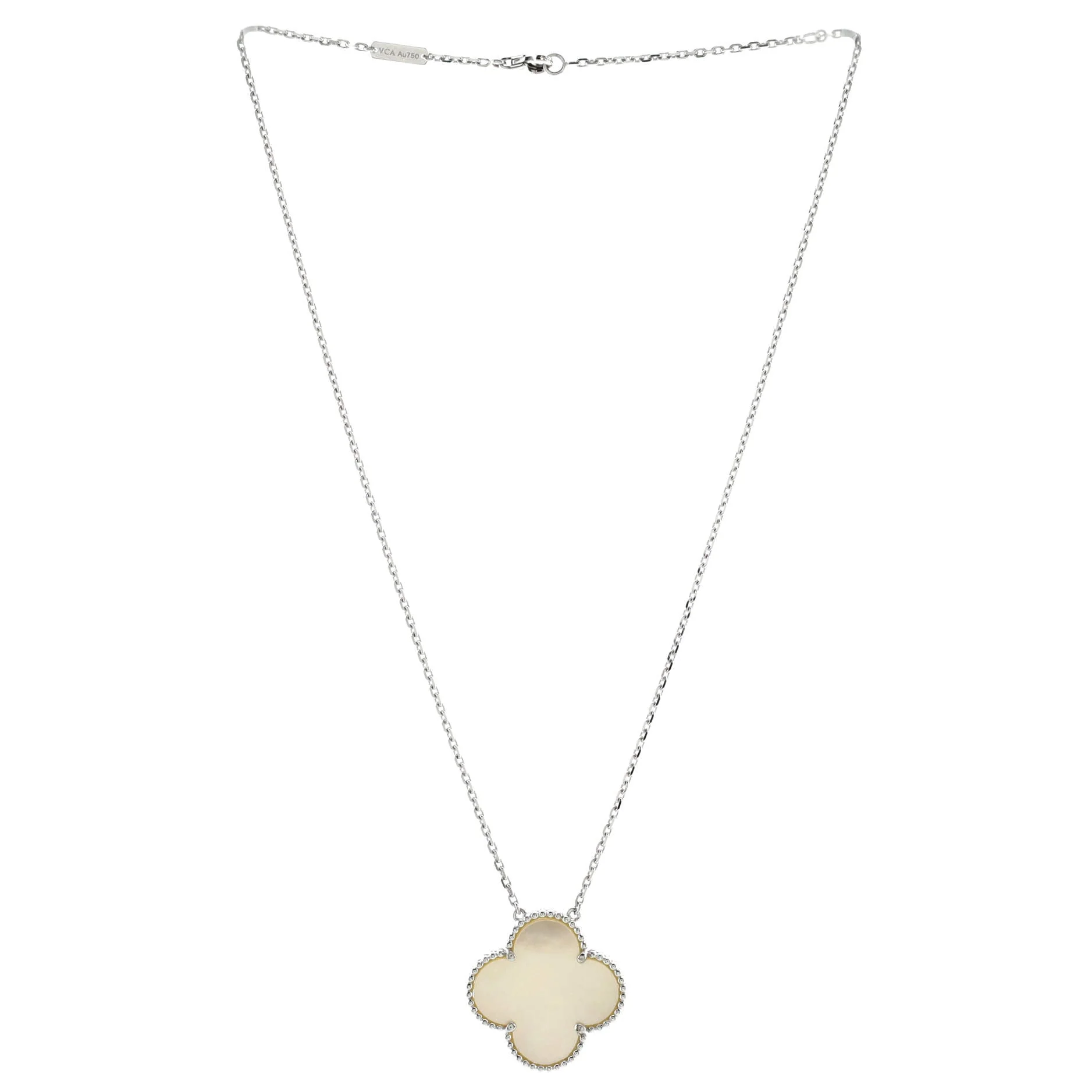 Magic Alhambra Pendant Necklace 18K White Gold and Mother of Pearl