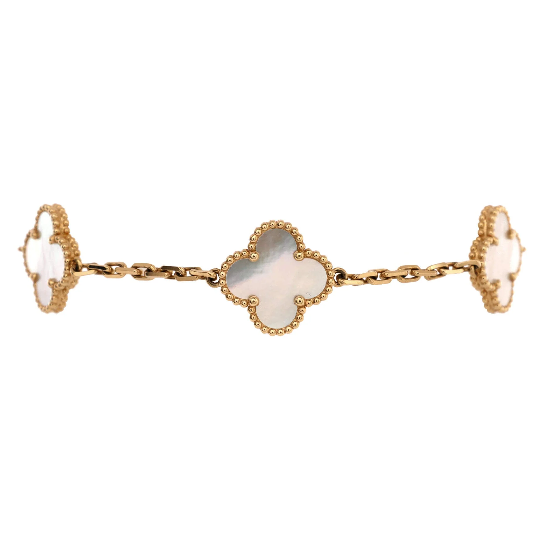 Vintage Alhambra 5 Motifs Bracelet 18K Yellow Gold and Mother of Pearl