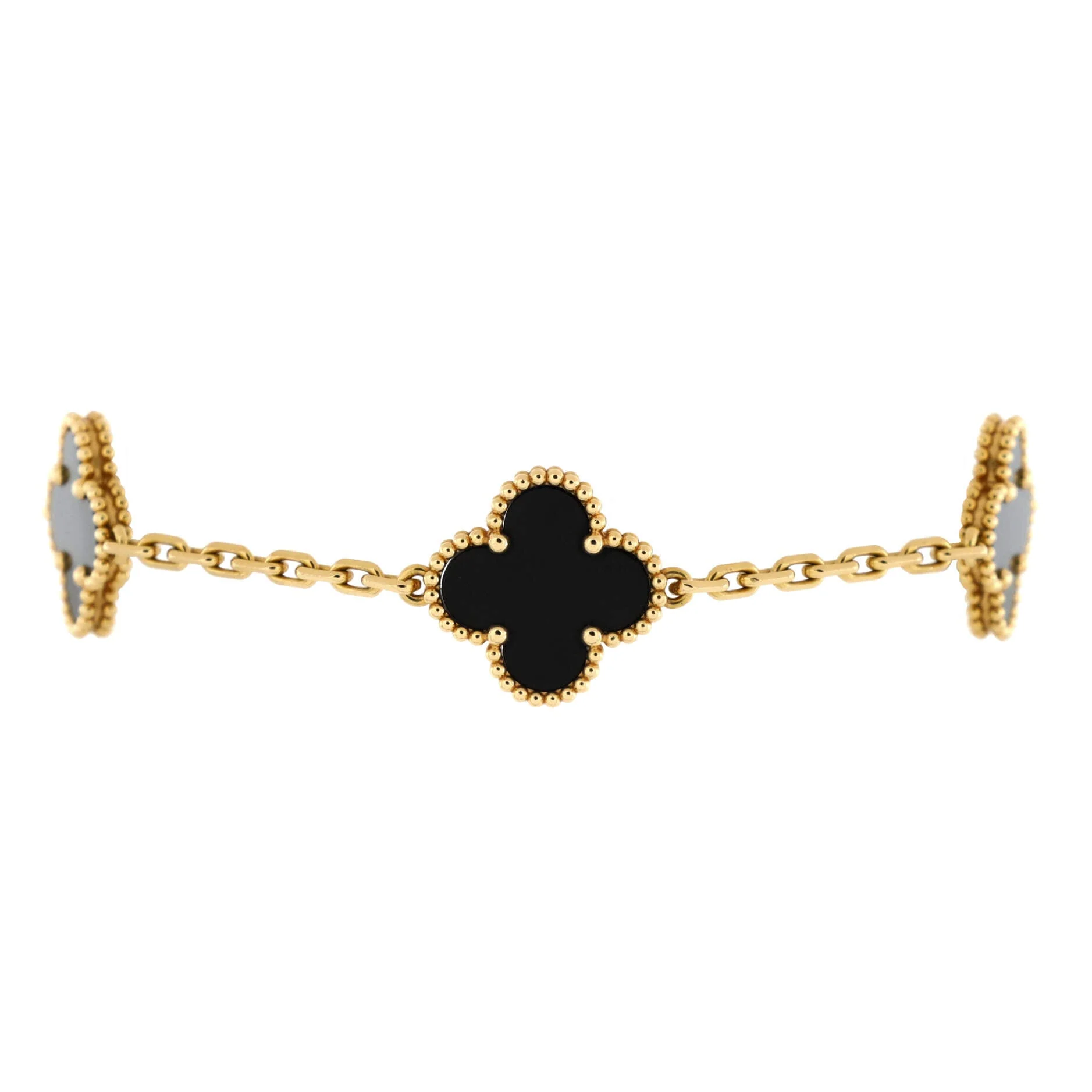 Vintage Alhambra 5 Motifs Bracelet 18K Yellow Gold and Onyx
