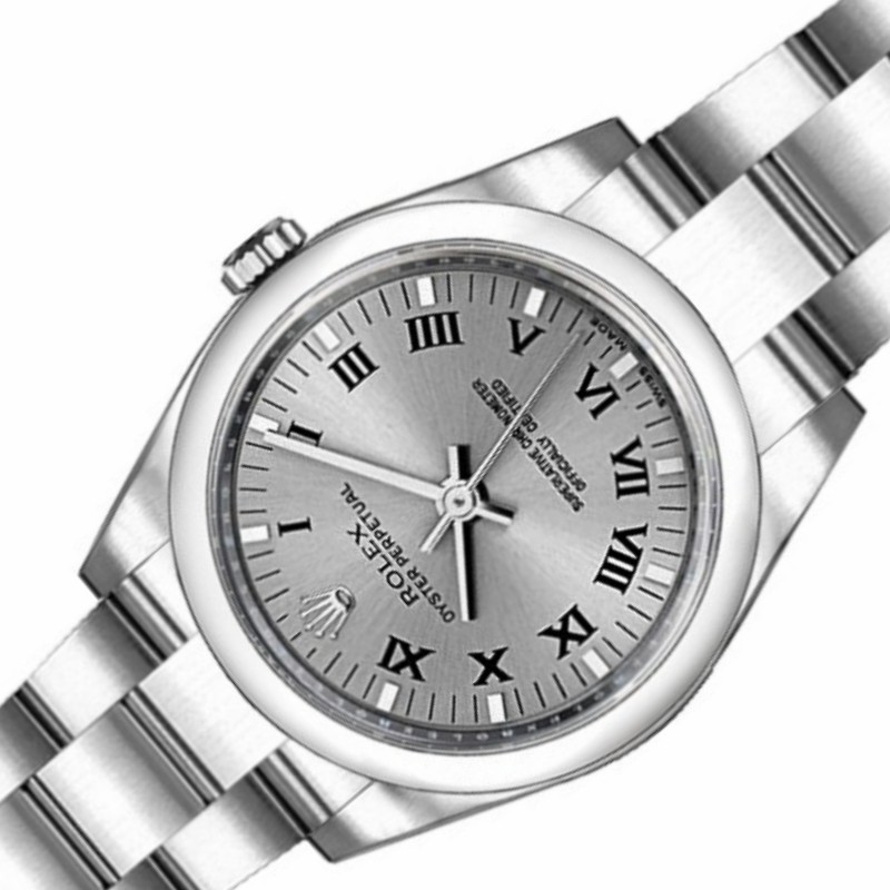 Rolex Oyster Perpetual 176200 Rhodium Grey Roman Numeral Dial 26mm Lady Replica Watch