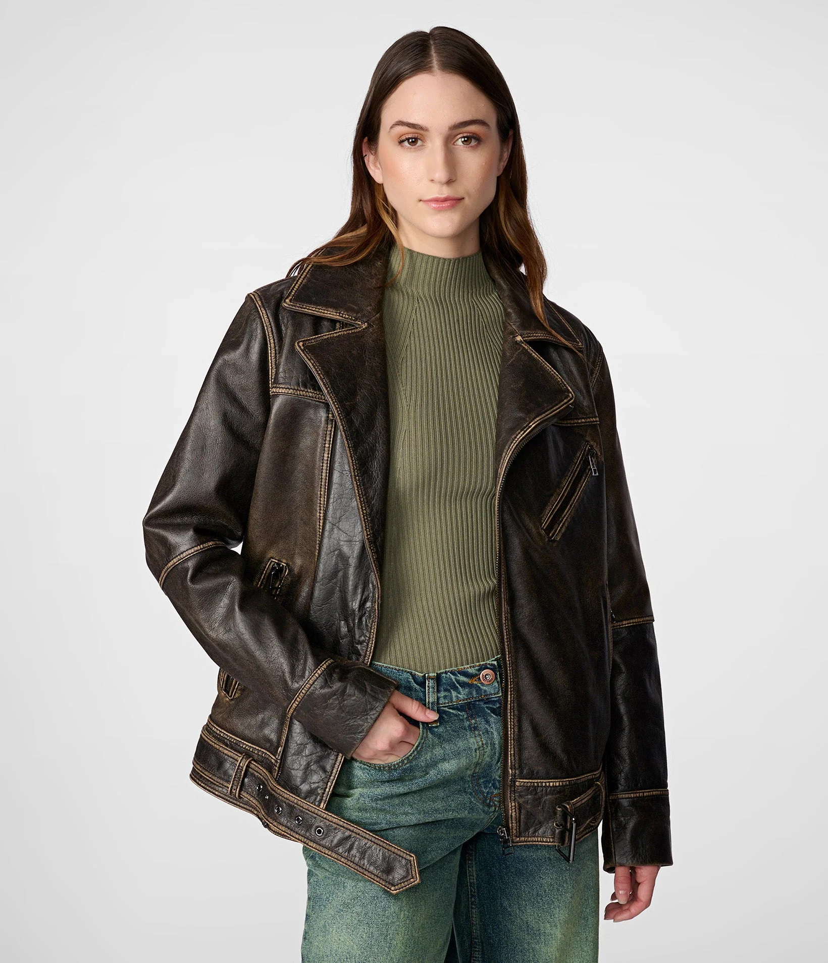 Oversized Loose Fit Faux Leather Biker Moto Jacket