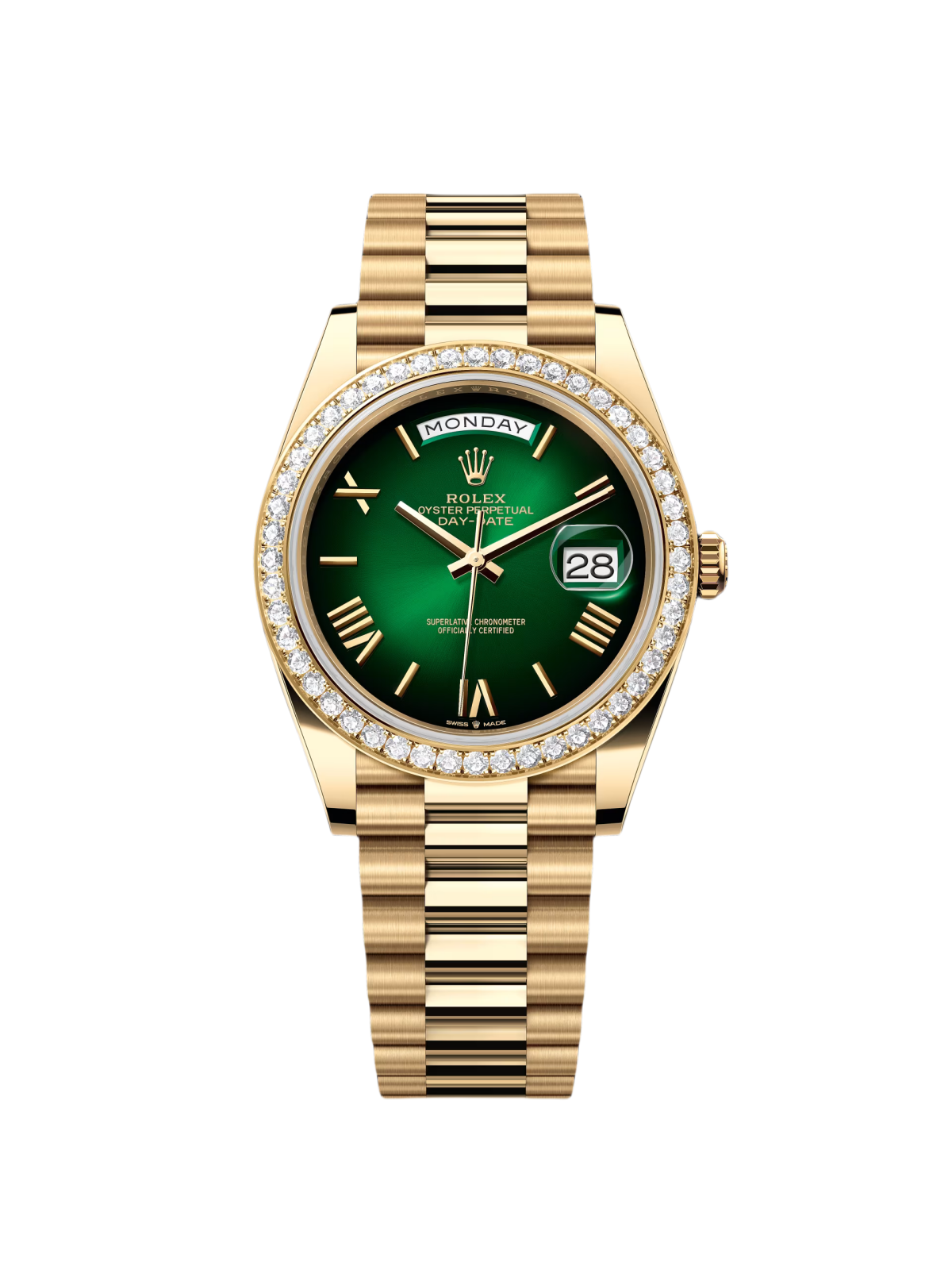 【Super Clone】RLX Day-Date "President" 40mm Yellow Gold Green Ombre Dial Diamond Bezel - 228348rbr