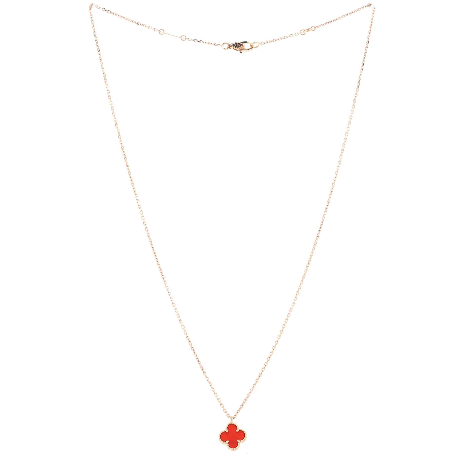 Sweet Alhambra Pendant Necklace 18K Rose Gold and Carnelian