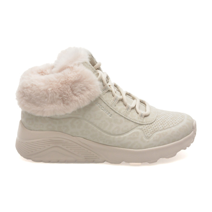 Ghete SKECHERS albe, UNO LITE, din piele ecologica