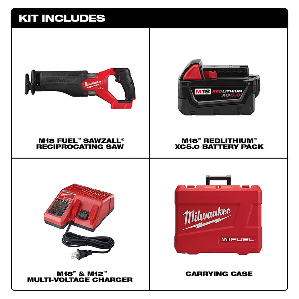 Milwaukee 2821-21 M18 FUEL 18V SAWZALL Li-Ion Reciprocating Saw XC5.0 Kit
