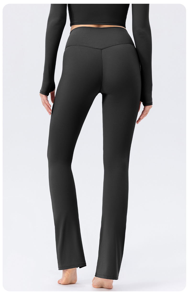 European and American style high-waisted yoga pants for women, tight-fitting slightly flared sports pants, nylon, hip-lifting and tummy-slimming fitness pants