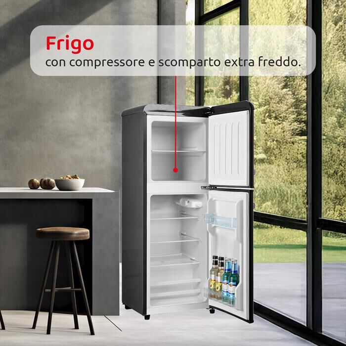 MELCHIONI FAMILY - Frigorifero 2 porte SIBERIA 85 Classe E 85lt-Nero / Metallo