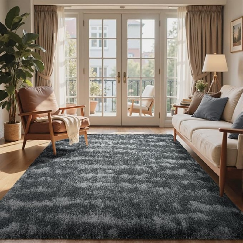 6x9 Ft Large Shag Black Rug for Living Room