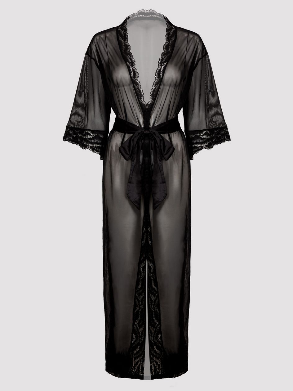 Lovehoney Plus Size Empress Black Mesh Long Robe