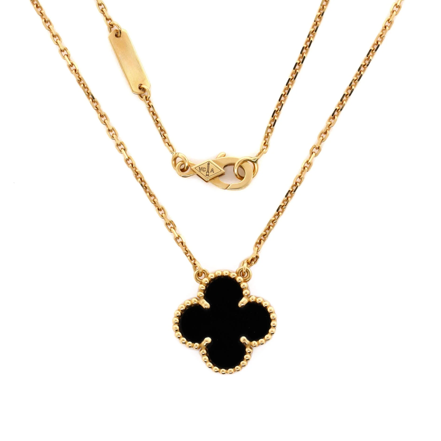 Vintage Alhambra Pendant Necklace 18K Yellow Gold and Onyx