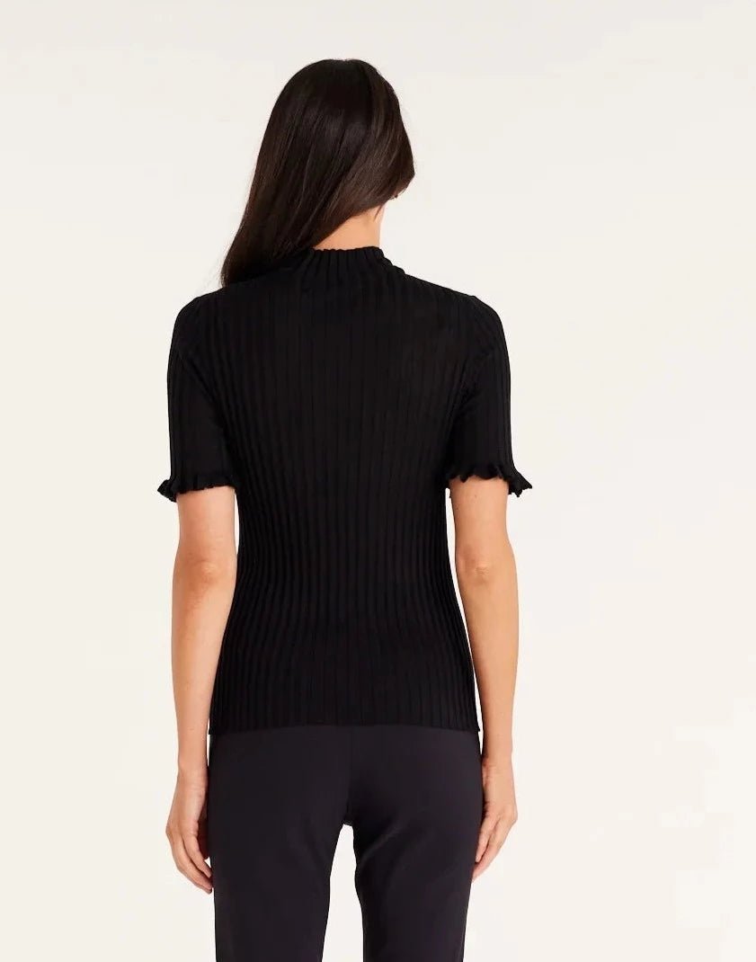 Ribbed Mock Neck Blouse with Flared Cuffs
