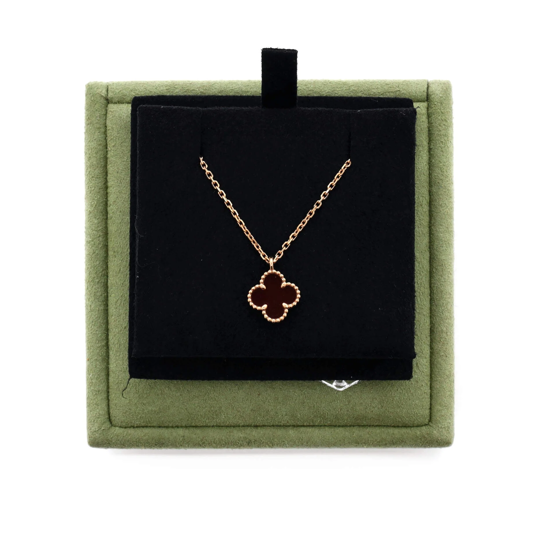 Sweet Alhambra Pendant Necklace 18K Rose Gold and Carnelian
