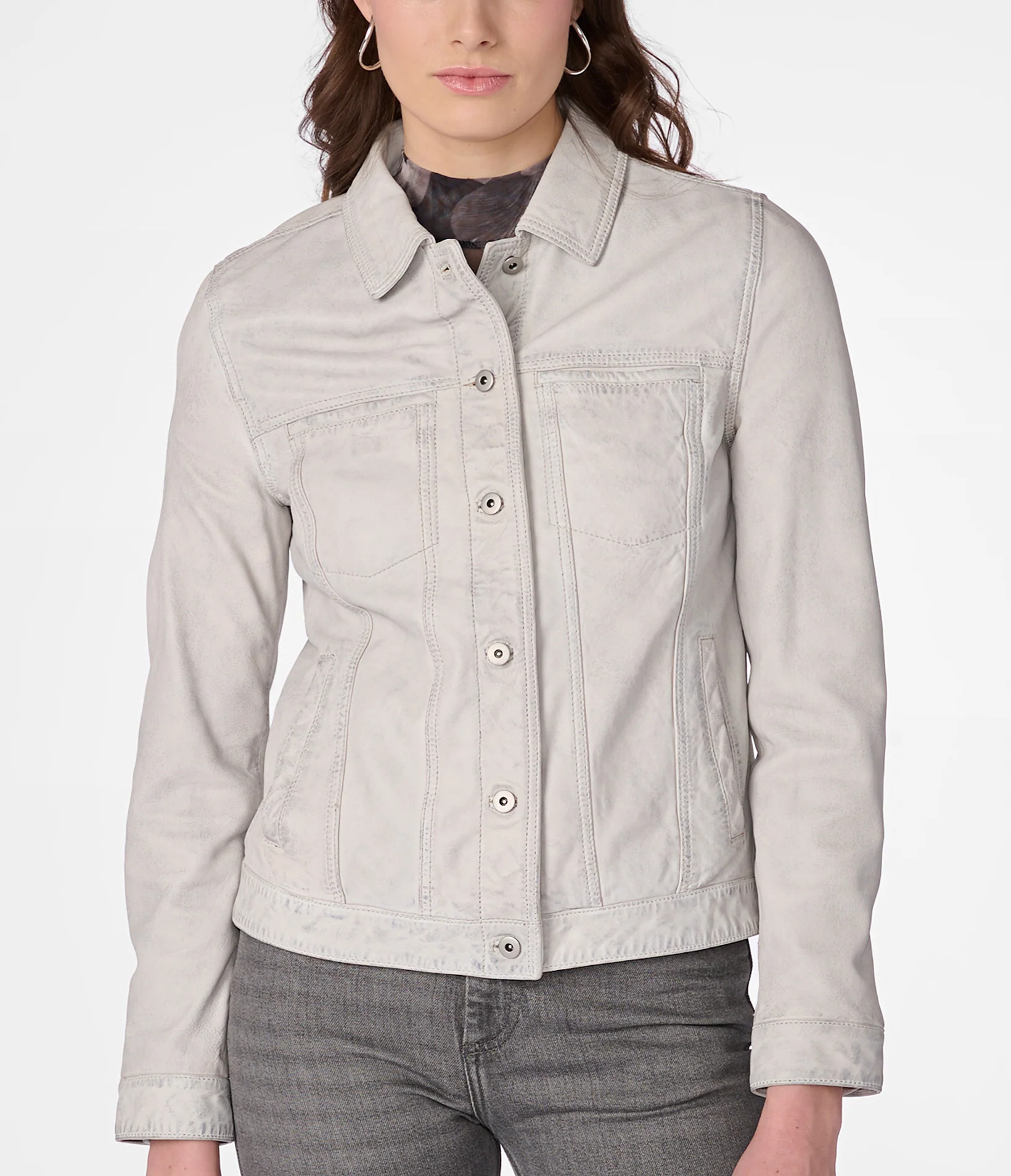 Faux Leather Spliced Denim Casual Outer Jacket