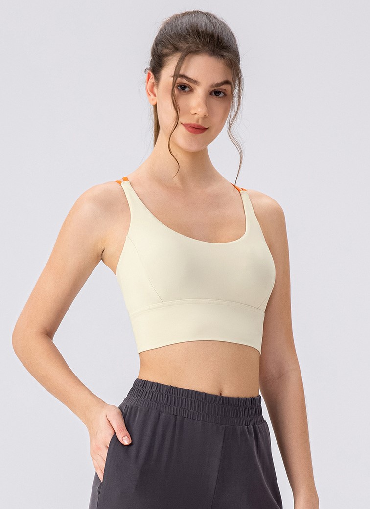 Women's sports bra with thin straps, color-blocked yoga vest, shock-absorbing, supportive, comfortable running and fitness bra