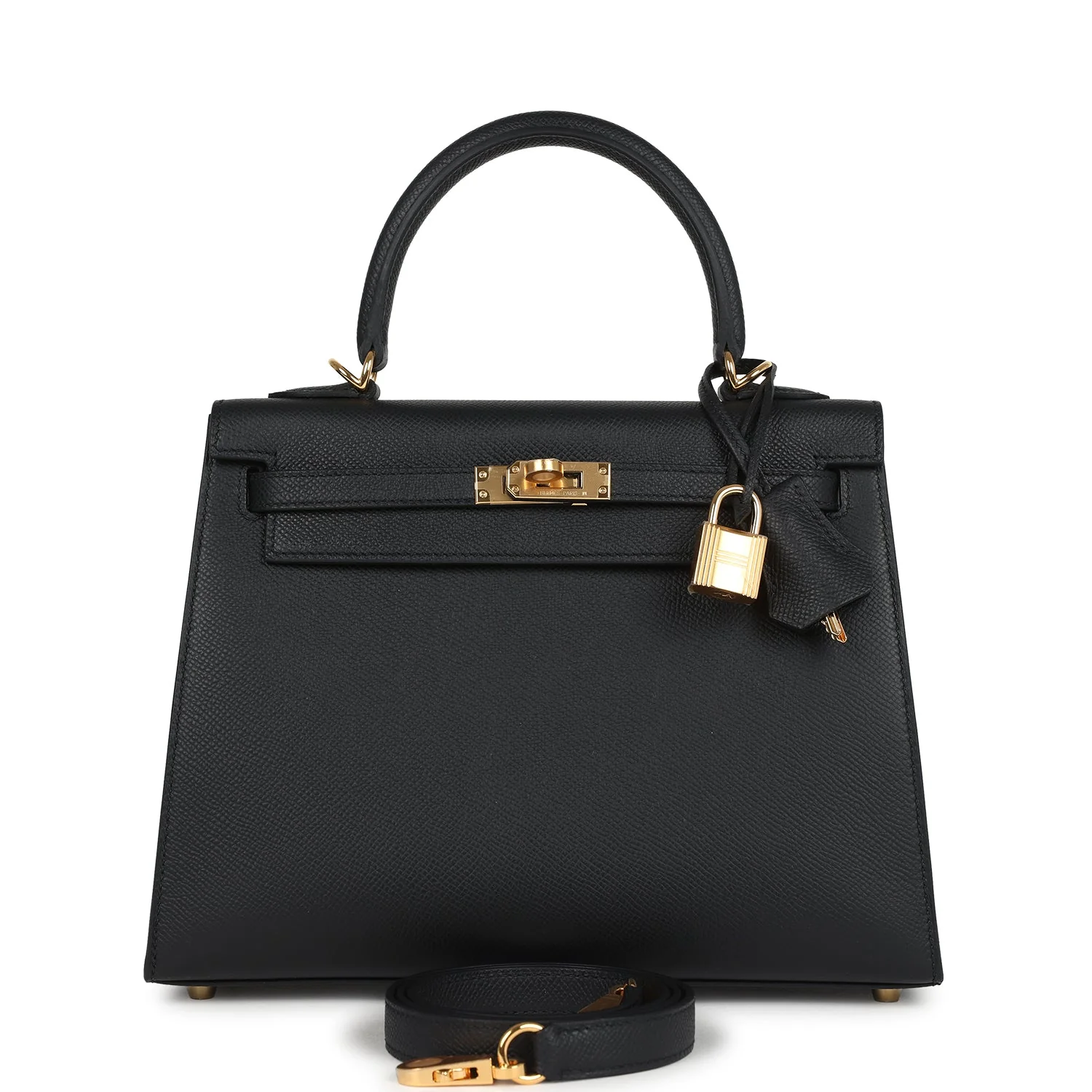 Hermes Kelly Sellier 25 Black Epsom Gold Hardware